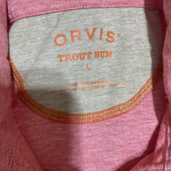 Orvis Trout Bum Shirt L 1/4 Zip Coral Orange Top Long Sleeve Hiking Fishing - Picture 7 of 7